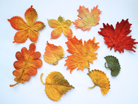 Crochet Autumn Leaves Pattern Set- Maple, Oak, Birch, Ginkgo, Chestnut