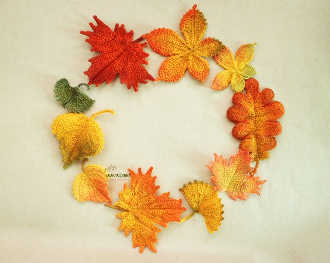 Crochet Autumn Leaves Pattern Set- Maple, Oak, Birch, Ginkgo, Chestnut