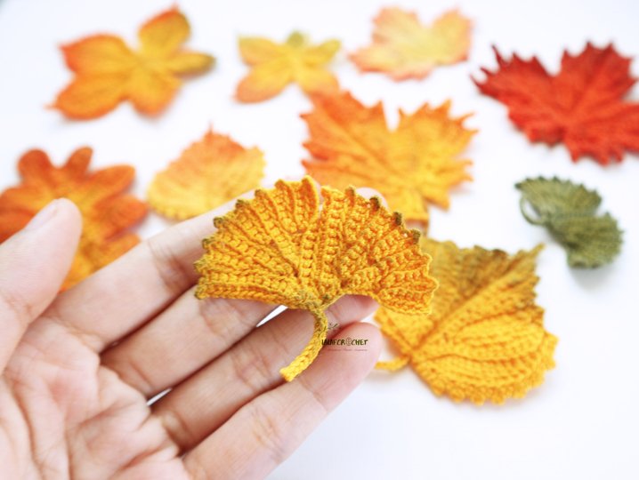 Crochet Autumn Leaves Pattern Set- Maple, Oak, Birch, Ginkgo, Chestnut
