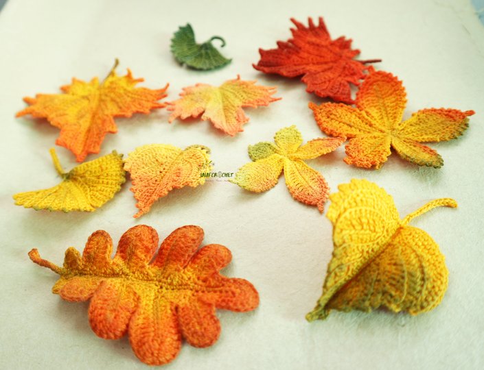 Crochet Autumn Leaves Pattern Set- Maple, Oak, Birch, Ginkgo, Chestnut