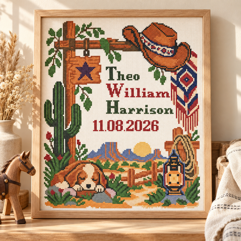 Western Baby Birth Sampler Cross Stitch Pattern PDF - Image 4