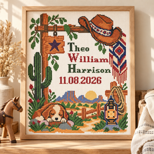 Western Baby Birth Sampler Cross Stitch Pattern PDF