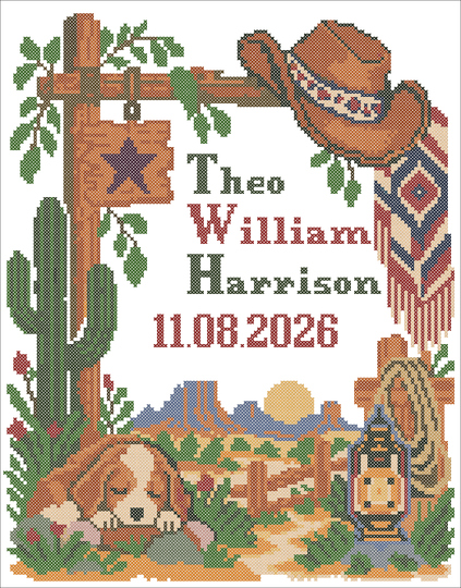 Western Baby Birth Sampler Cross Stitch Pattern PDF