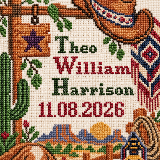 Western Baby Birth Sampler Cross Stitch Pattern PDF