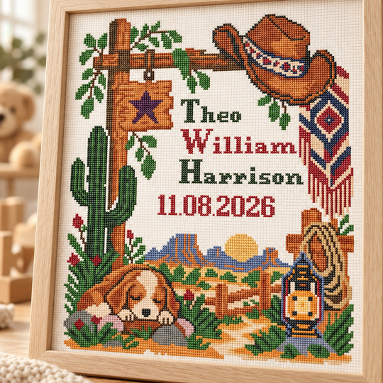 Western Baby Birth Sampler Cross Stitch Pattern PDF