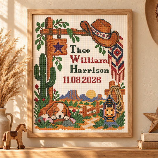 Western Baby Birth Sampler Cross Stitch Pattern PDF