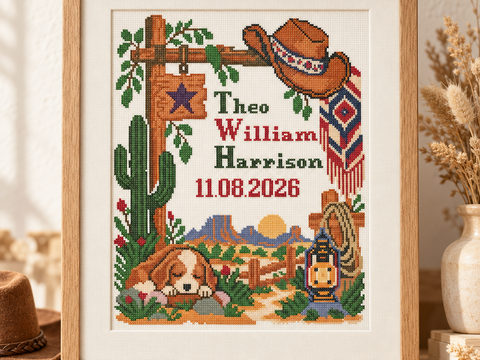 Western Baby Birth Sampler Cross Stitch Pattern PDF
