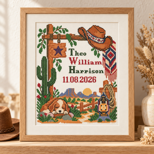 Western Baby Birth Sampler Cross Stitch Pattern PDF