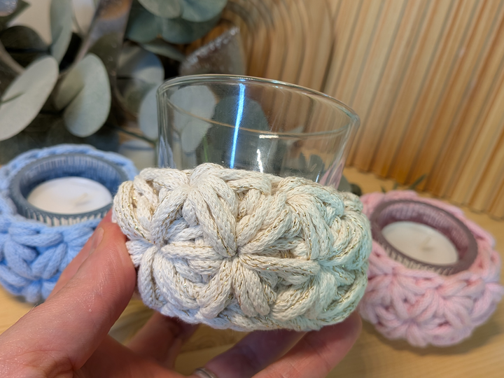 Teelichtkörbchen im Jasmin-Muster / Häkelanleitung / Anfängerfreundlich
