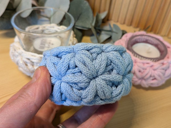 Teelichtkörbchen im Jasmin-Muster / Häkelanleitung / Anfängerfreundlich