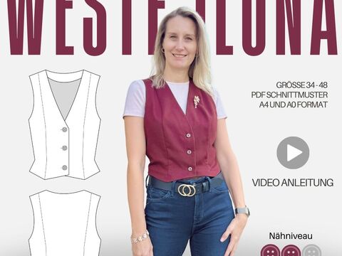 Schnittmuster Weste Ilona | Gilet mit V-Ausschnitt | Gr. 34-48 (PDF)