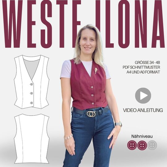 Schnittmuster Weste Ilona | Gilet mit V-Ausschnitt | Gr. 34-48 (PDF)