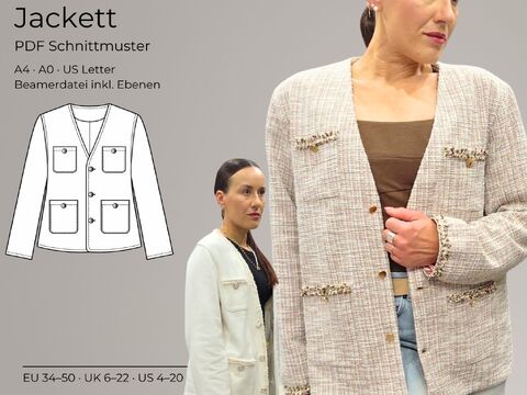 Jackett Blazer Schnittmuster PDF Damen Gr. 34–50  Nähstudio Lipin