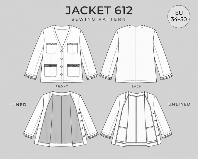 Jackett Blazer Schnittmuster PDF Damen Gr. 34–50  Nähstudio Lipin