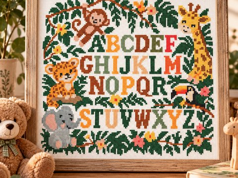 Jungle Alphabet Cross Stitch Pattern PDF – Safari Animals ABC Sampler