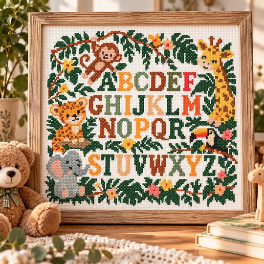 Jungle Alphabet Cross Stitch Pattern PDF – Safari Animals ABC Sampler