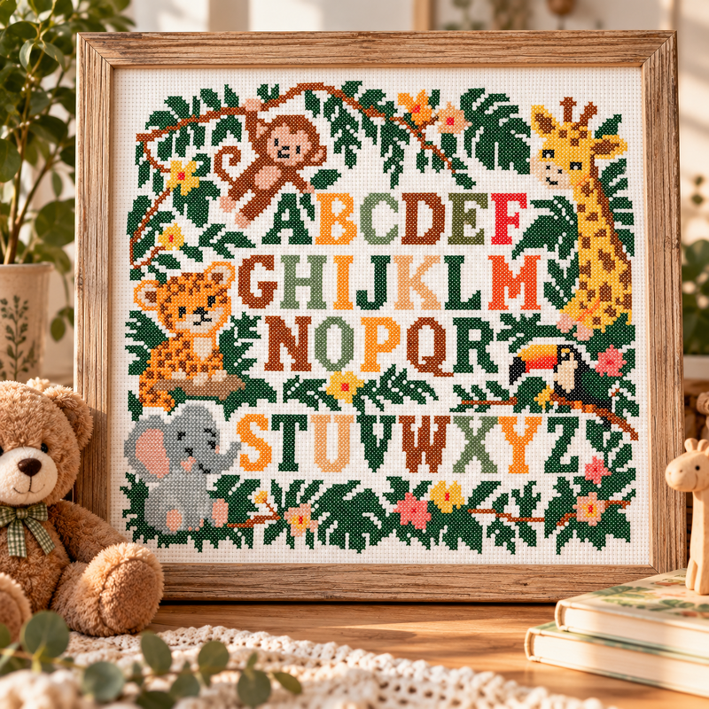 Jungle Alphabet Cross Stitch Pattern PDF – Safari Animals ABC Sampler - Image 3