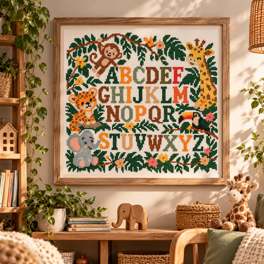 Jungle Alphabet Cross Stitch Pattern PDF – Safari Animals ABC Sampler