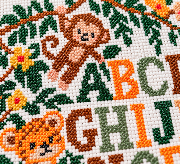 Jungle Alphabet Cross Stitch Pattern PDF – Safari Animals ABC Sampler