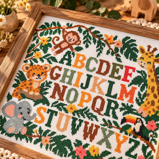 Jungle Alphabet Cross Stitch Pattern PDF – Safari Animals ABC Sampler