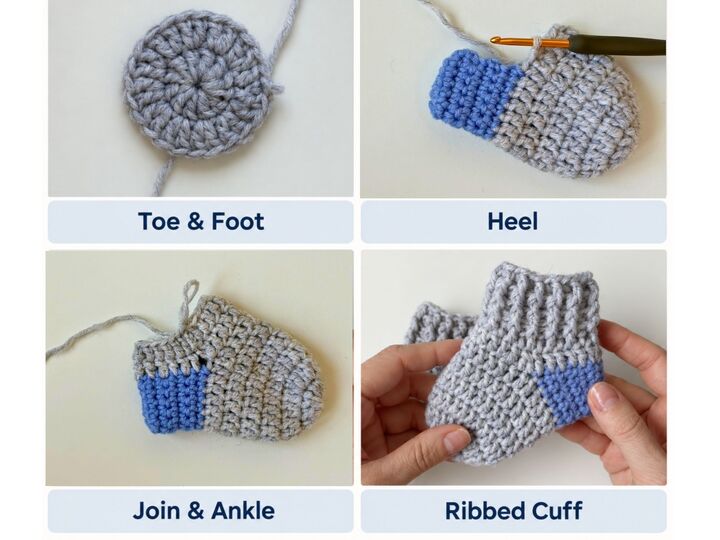 Crochet Baby Socks Pattern, Ribbed Newborn Booties PDF, 3 Sizes with Video