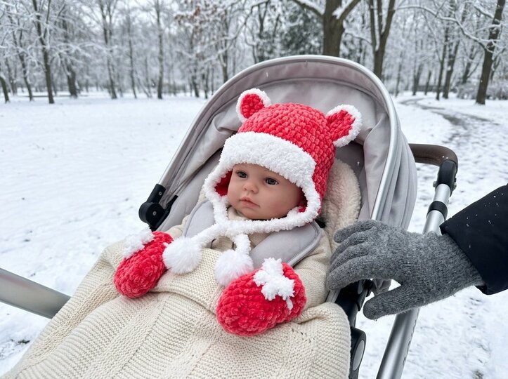 Crochet Pattern – Cosy Baby Hat with Ears & Mittens