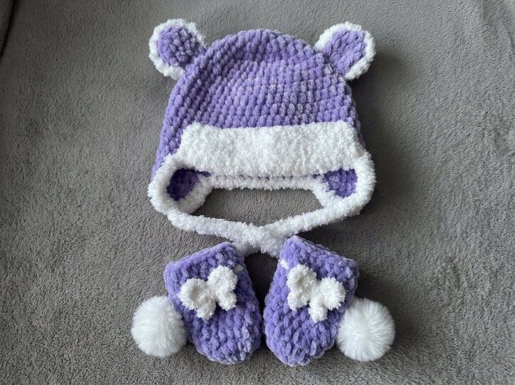 Crochet Pattern – Cosy Baby Hat with Ears & Mittens