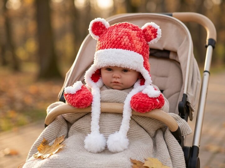 Crochet Pattern – Cosy Baby Hat with Ears & Mittens