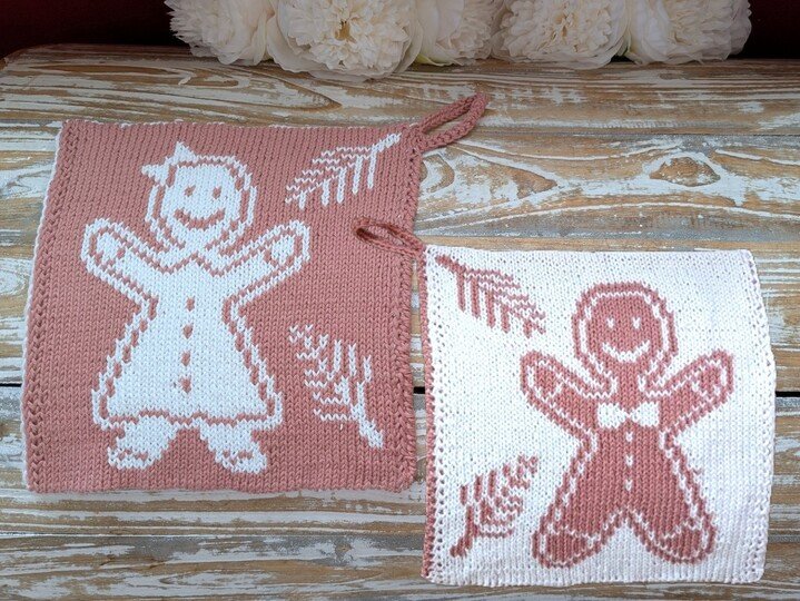 Topflappen / Spültuch SET "Lebkuchenpärchen" - Doubleface Strickanleitung