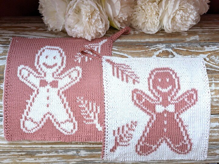 Topflappen / Spültuch SET "Lebkuchenpärchen" - Doubleface Strickanleitung