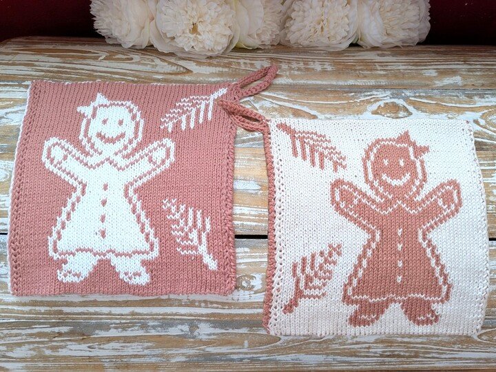 Topflappen / Spültuch SET "Lebkuchenpärchen" - Doubleface Strickanleitung