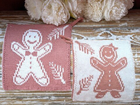 Topflappen / Spültuch SET "Lebkuchenpärchen" - Doubleface Strickanleitung