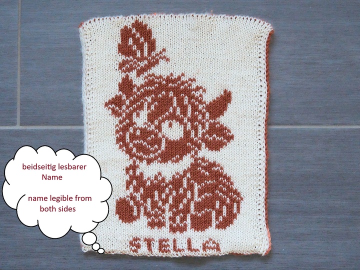 Knitting pattern: Baby comforter/washcloth “Stella” (Highland Cow)