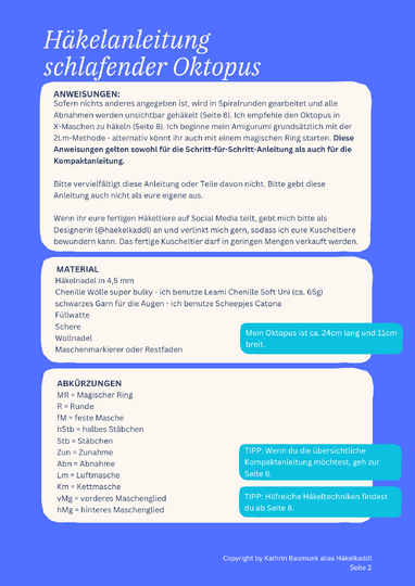Häkelanleitung Oktopus schlafend PDF Krake gehäkelt Tutorial