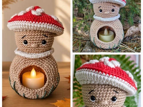 PDF Häkelanleitung Teelichthalter Glückspilz / Amigurumi Fliegenpilz