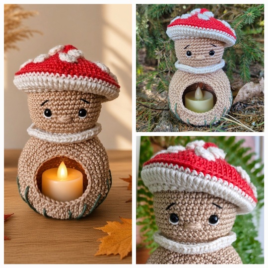 PDF Häkelanleitung Teelichthalter Glückspilz / Amigurumi Fliegenpilz