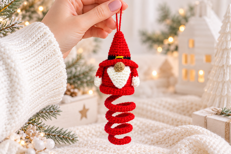 Crochet Spiral Gnome Pattern, Hanging Xmas Gnome Pattern