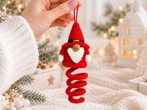 Häkelanleitung Spiral Weihnachtsgnom, Wichtel Christbaumschmuck