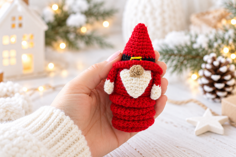 Häkelanleitung Spiral Weihnachtsgnom, Wichtel Christbaumschmuck