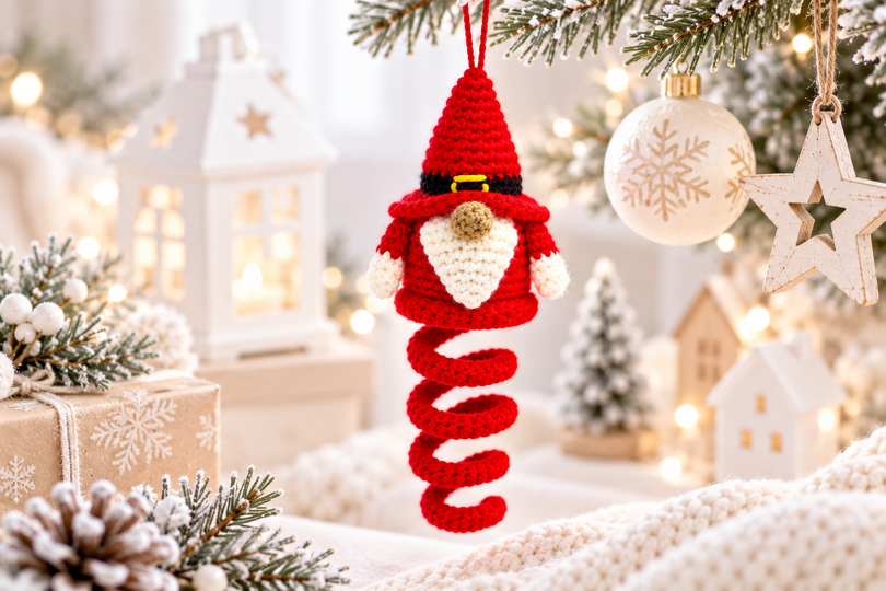 Häkelanleitung Spiral Weihnachtsgnom, Wichtel Christbaumschmuck