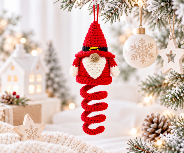 Häkelanleitung Spiral Weihnachtsgnom, Wichtel Christbaumschmuck