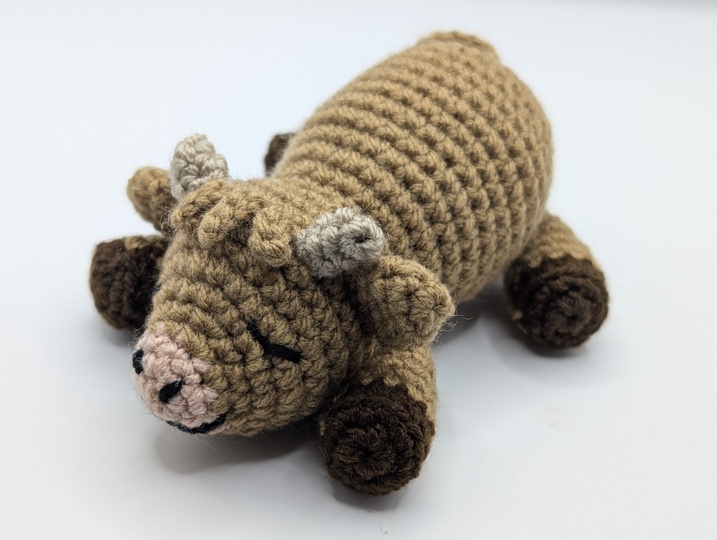 sleeping Highland Calf - low sew Amigurumi cow - by NiggyArts