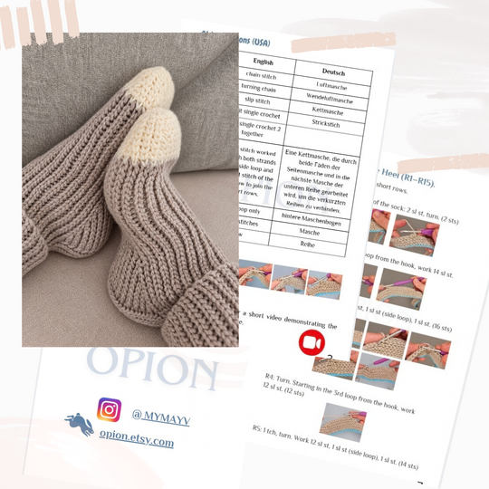 Crochet socks pattern. PDF in English and German (S1b)