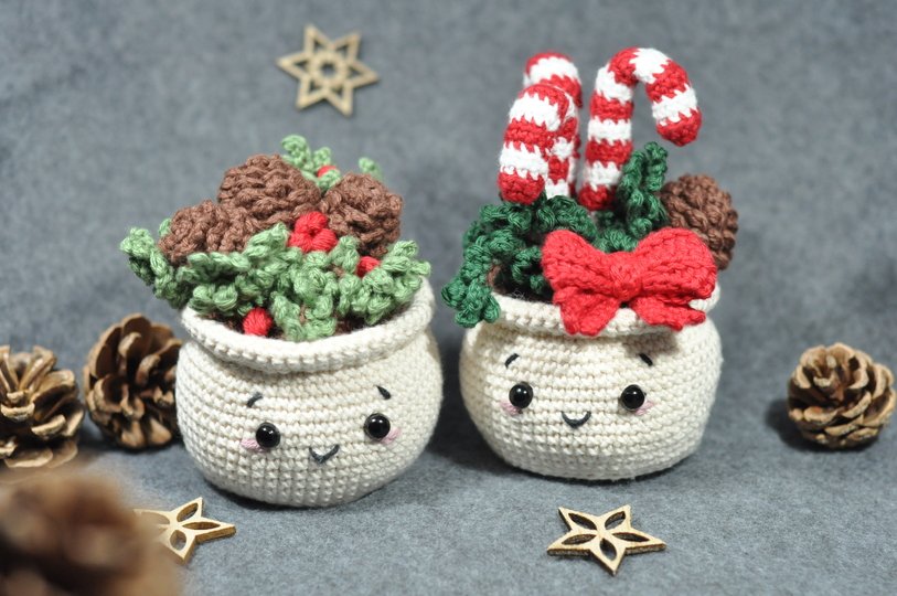 Crochet Pattern Cute Christmas Pots