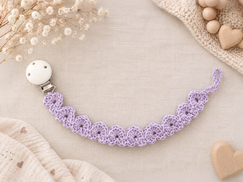 Crochet Pattern Pacifier Chain Heart Ribbon