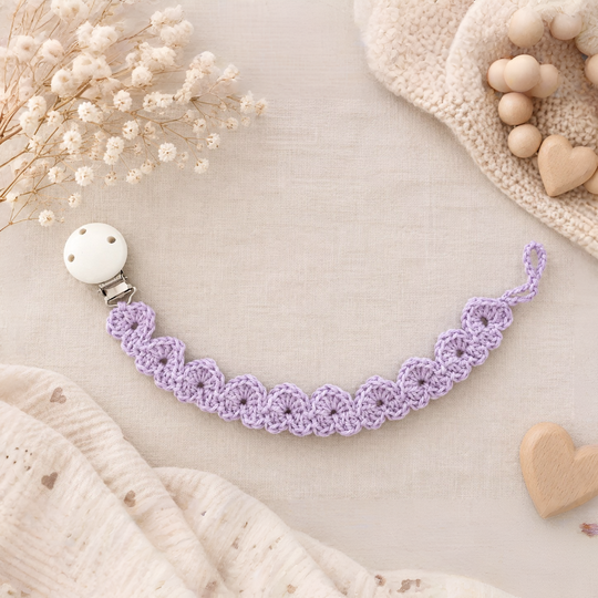 Crochet Pattern Pacifier Chain Heart Ribbon