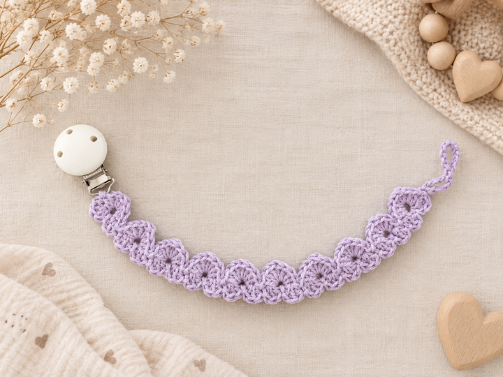 Crochet Pattern Pacifier Chain Heart Ribbon