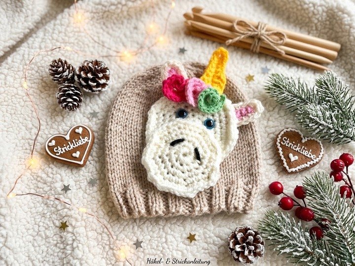 Strickanleitung Babymütze Einhorn bis 6 Monate