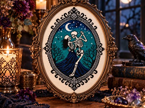 Gothic Skeleton Couple Cross Stitch Pattern – Counted Cross Stitch PDF Patt