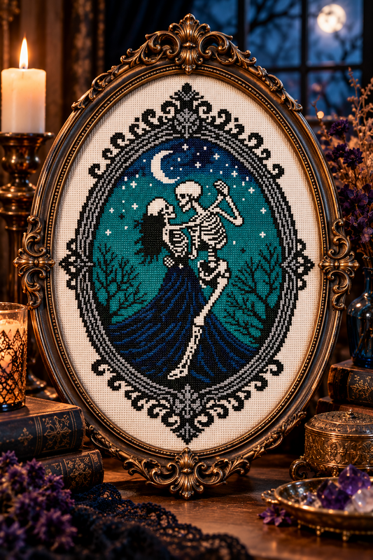 Gothic Skeleton Couple Cross Stitch Pattern – Counted Cross Stitch PDF Patt